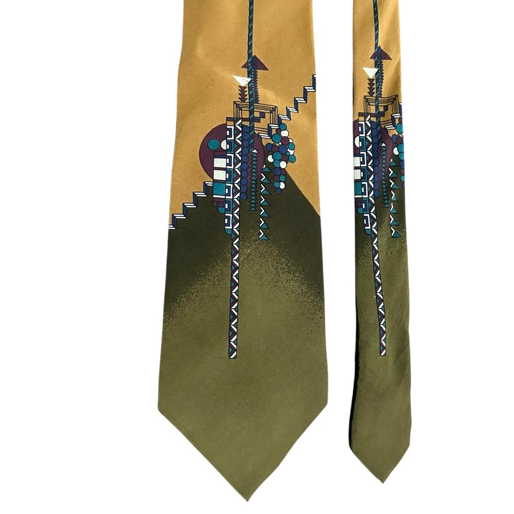 Frank Lloyd Wright May Basket Silk Tie 1926 Architecture Olive Gold Italy 58"